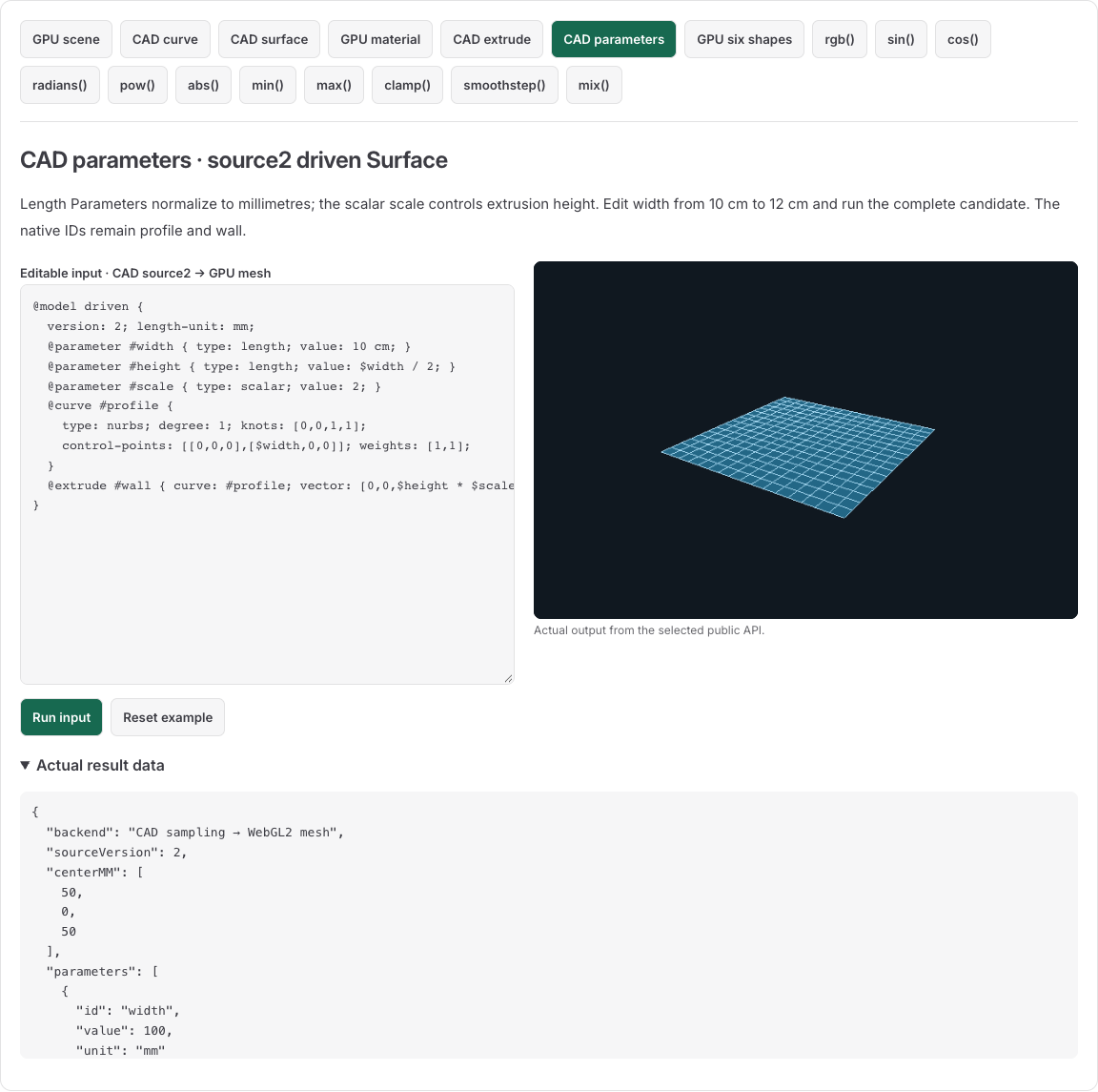Source2 Parameter-driven Surface with native millimetre result data