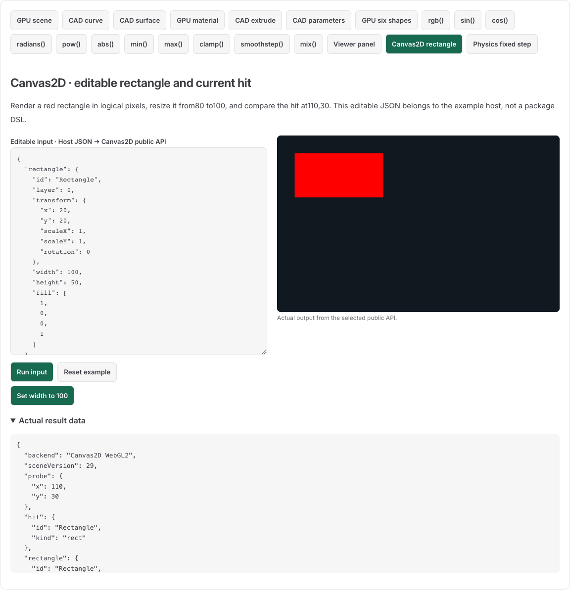 A retained rectangle displayed by Canvas2D