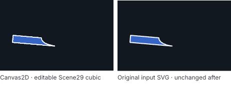 Edited native cubic path on the left and unchanged original SVG reference on the right
