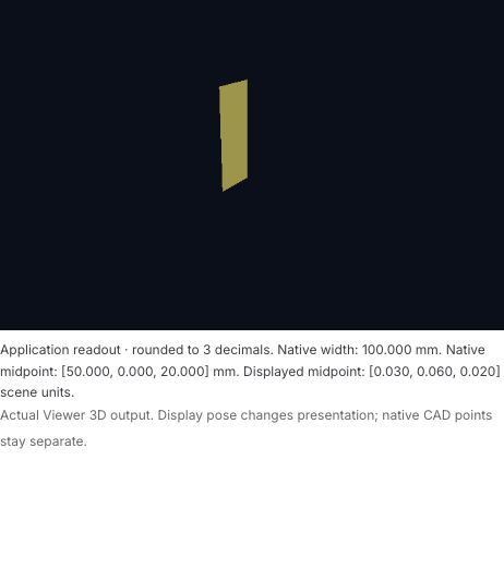 Viewer canvas and application readout for the displayed panel pose